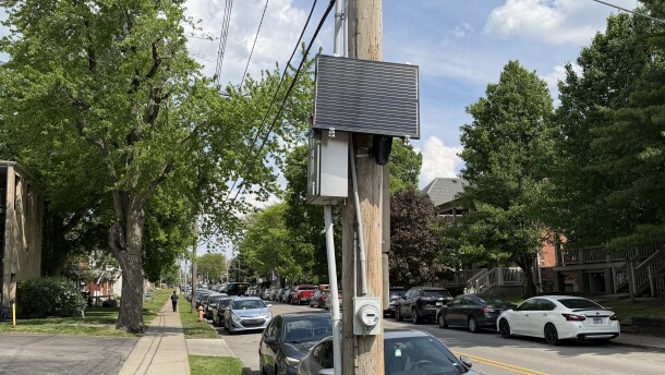 Flock Safety Automated License Plate Reader Camera in the University District on Chittenden Ave, facing west.