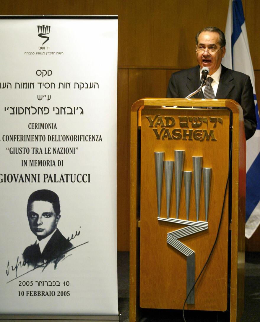 Italian Interior Minister Giuseppe Pisanu speaks during a ceremony in 2005 honoring Palatucci at the Yad Vashem Holocaust Museum in Jerusalem. The museum now says it is reviewing the case.