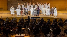 Gustavo Dudamel leads the Los Angeles Philharmonic, soloist and actors from Deaf West Theatre, with the White Hands Choir of Venezuela in the back, in a new production of Beethoven’s opera, “Fidelio,” April 14 at Walt Disney Concert Hall.