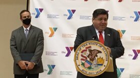 Gov. JB Pritzker announces Business Interruption Grants during an appearance Thursday, Aug. 13, 2020 at the YMCA in Bloomington.