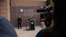 Stephen Cristinzio, acting deputy chief patrol agent for Border Patrol's Tucson sector, answers questions during a news conference Wednesday, Oct. 21, 2026.