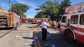  Units on the scene of a crash on Montgomery at Blair in Evanston.