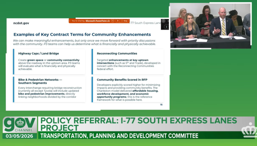 The N.C. Department of Transportation discussed I-77 toll lanes with the City Council Thursday.