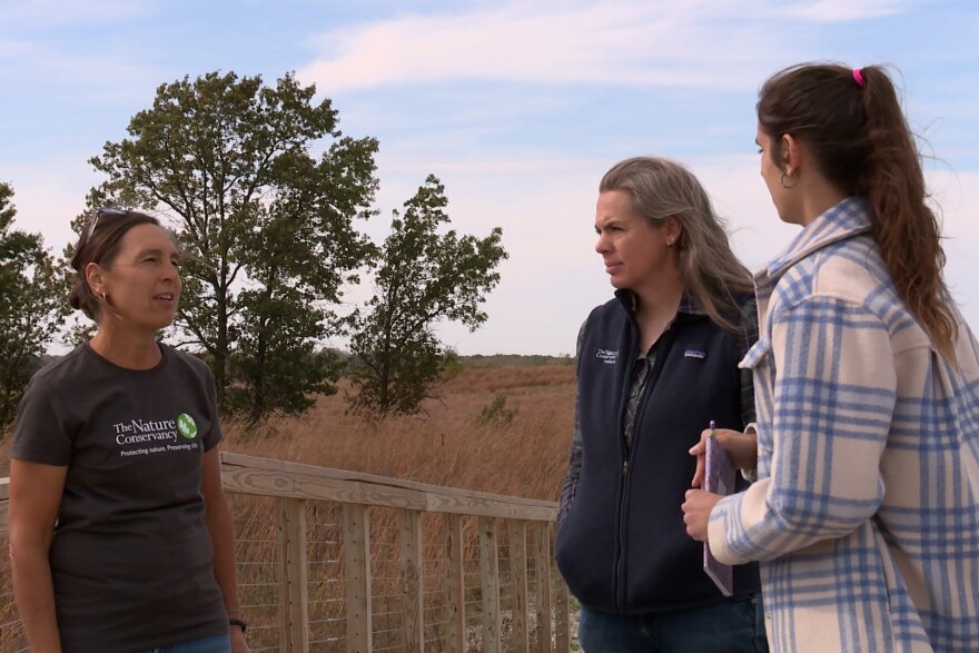 Preserve Coordinator Alyssa Nyberg (left) has been working at Kankakee Sands for over 20 years, and Bison Manager Olivia Schouten (right) has been at the preserve for about six years.