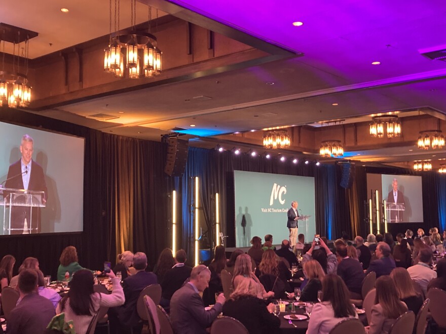 Governor Josh Stein addresses tourism industry professionals in Asheville on Tuesday, March 17, 2026.