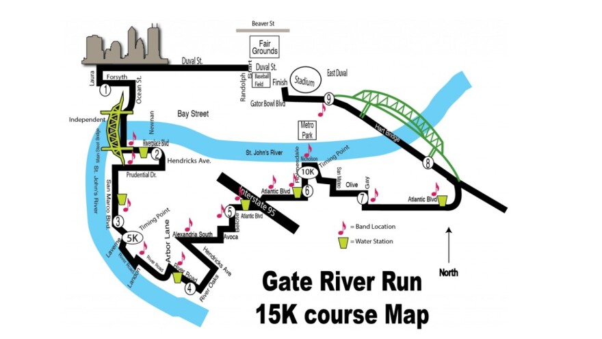 The Gate River Run route on Saturday.