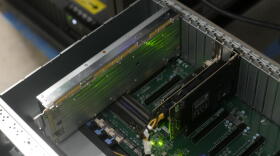 A d-Matrix Corsair PCIe card is shown in a server at the d-Matrix office in Santa Clara, Calif., Wednesday, Oct. 16, 2024. (Jeff Chiu/AP)