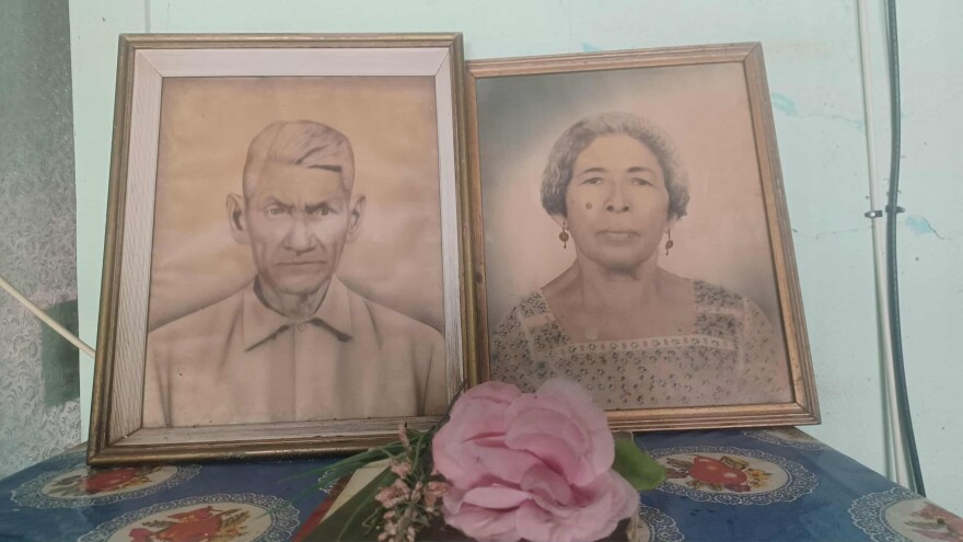 Photos of Yaritza Salgado's great-grandparents sit on a mantle in her grandmother's home in Mexico.  The photos will be added to the family's ofrenda, or altar, for Dia de los Muertos (Day of the Dead)