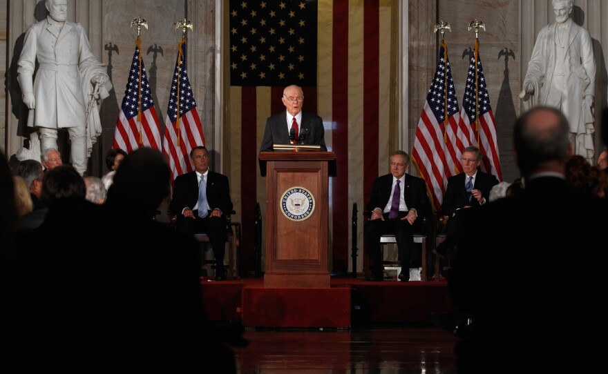 Glenn delivers remarks after being presented with the Congressional Gold Medal during a ceremony at the U.S. Capitol, Nov. 16, 2011 The medals were presented to Glenn and Neil Armstrong, Michael Collins and Buzz Aldrin, the crew of the Apollo 11 mission to the moon.