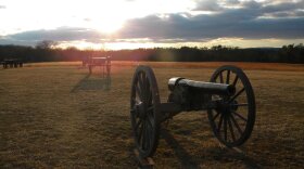 In this 2011 picture, the sun sets over cannons arrayed on the Civil War battlefield at Manassas, Va. The first Battle of Manassas occurred in July 1861.