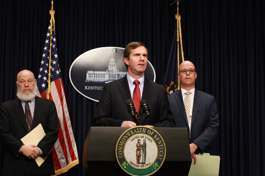 Gov. Andy Beshear during a press conference on COVID-19 at the State Capitol on February 27, 2019.