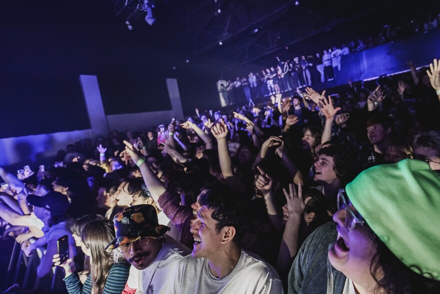 A crowd of people attending a concert at the Granada in Lawrence.