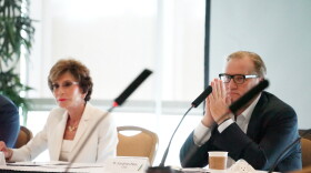 Dr. Jonathan Ellen, seen with USF System President Judy Genshaft at a Sept. 2018 USF consolidation task force meeting, is stepping down from the chairman role. Earlier in the week, he resigned as CEO of Johns Hopkins All Children's Hospital.