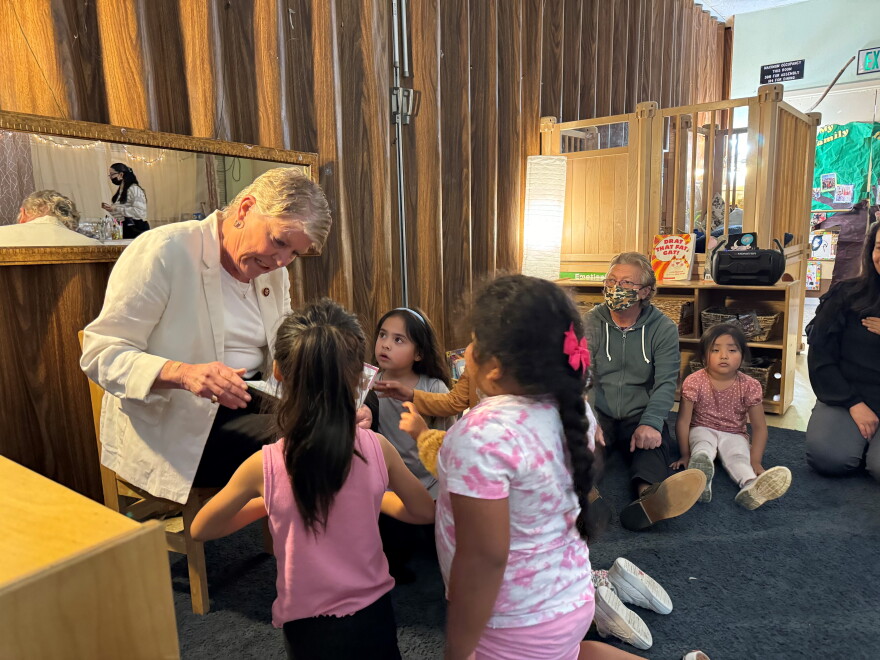 Democratic Congresswoman Julia Brownley reads to pre-schoolers in Oxnard