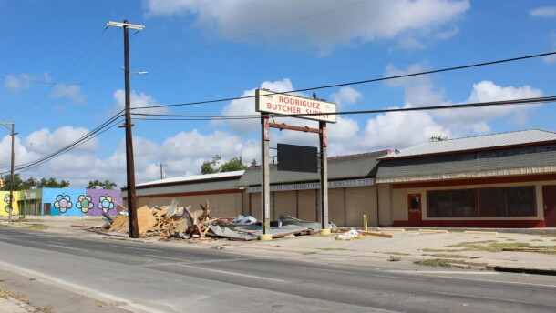 Debris from Friday night's storm sits along Commerce Street on the West Side on Aug. 30, 2026.
