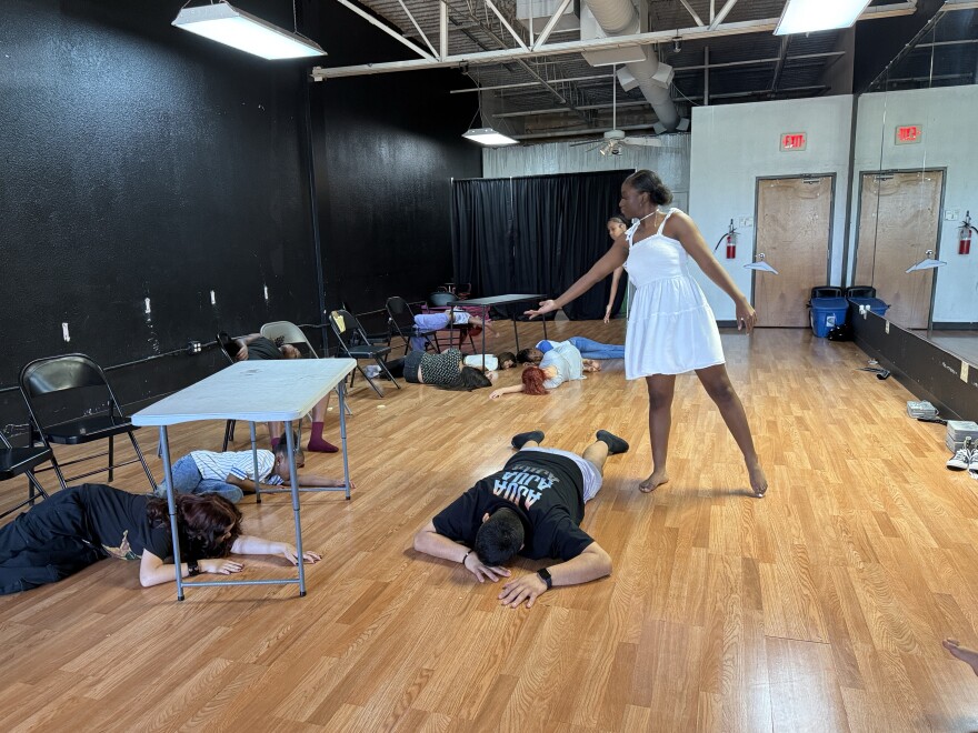 During a recent rehearsal of Herrera Dance Project's "Unanswered for 77," Favian Herrera Jr., center, performs the role of Salvador Ramos, who shot and killed 19 children and two teachers at Robb Elementary School in Uvalde, Texas, on May 24, 2022.