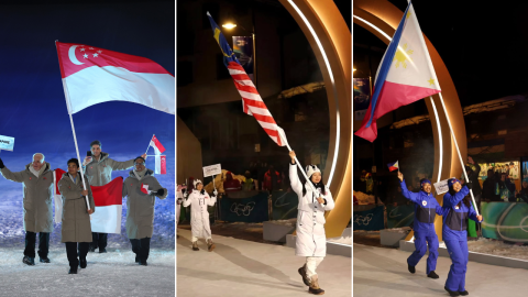 From left to right: Singapore skier Faiz Basha, Malaysia skier Aruwin Salehhuddin and Philippines skier Tallulah Proulx.