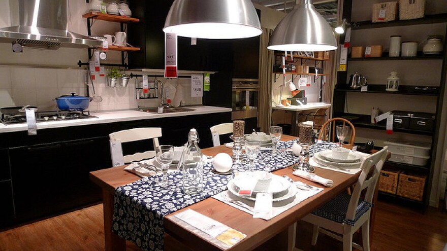 A kitchen showroom in an Ikea store.