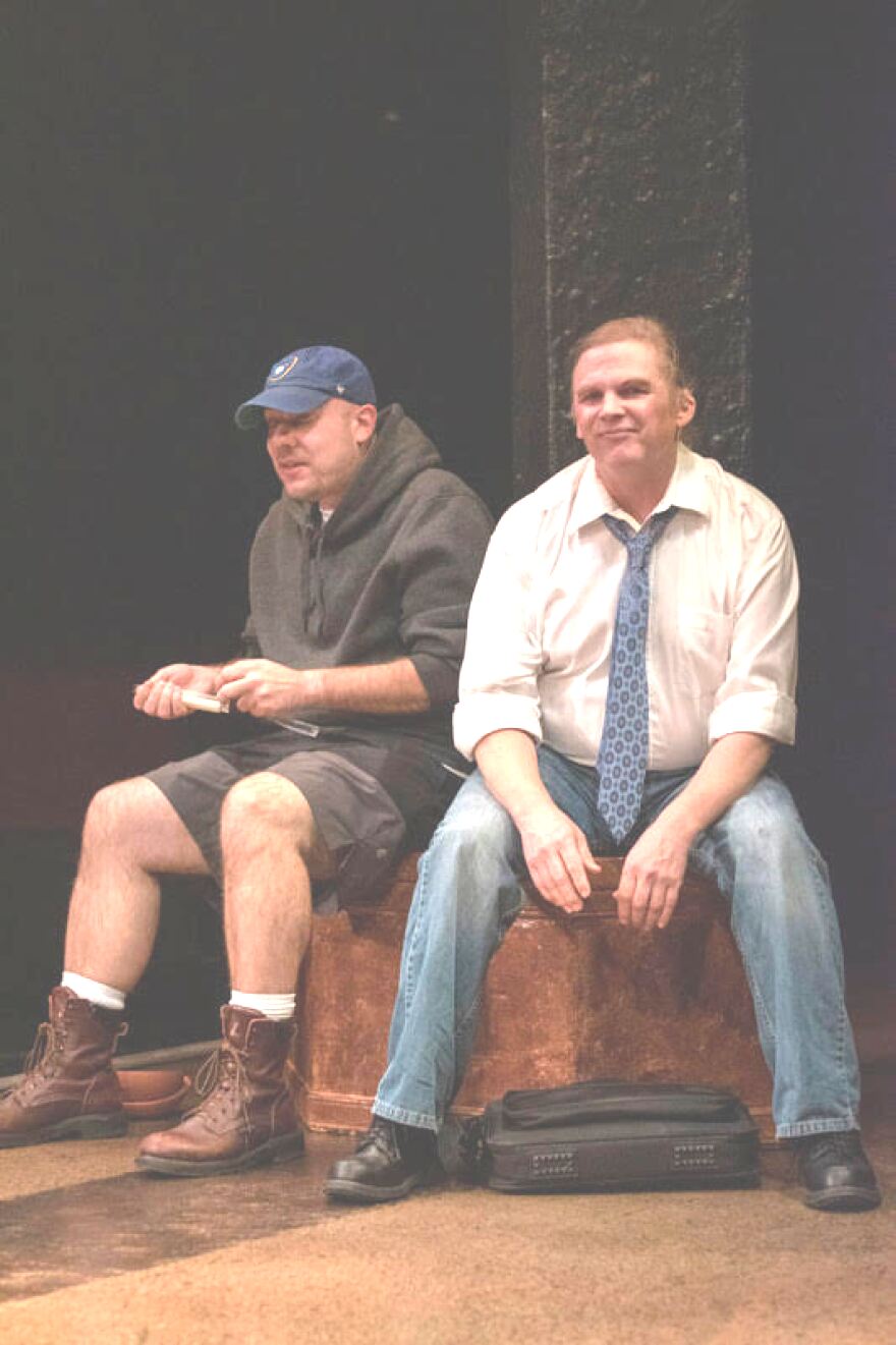 Nick Cherone (left) and Sean Eustis in “Monument,” another of the eight short plays in “Scharf’s Shorts." (photo by Eduard Osterom)