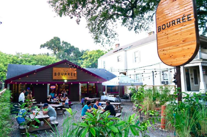 Bourree restaurant in New Orleans has a casual beer garden atmosphere.