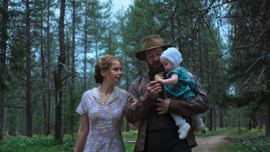 Film still of Felicity Jones and Joel Edgerton in the 2025 film Train Dreams.