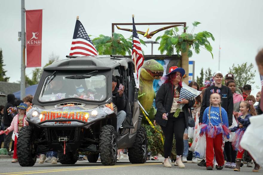 A cohort representing the Boys and Girls Clubs of the Kenai Peninsula., who were awarded best organization in the Independence Day parade, proceeds down North Willow Street in Kenai, Alaska, on July 4, 2026.