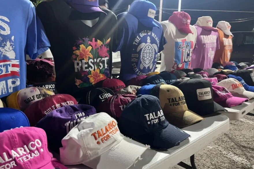 A Talarico merch shop outside Backyard on Broadway on Tuesday night.