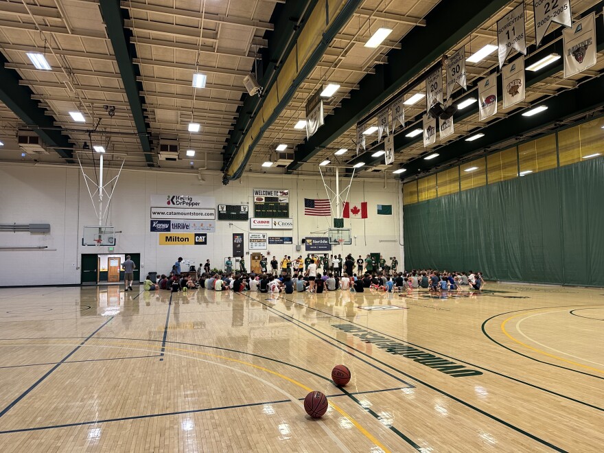 Students gather inside Patrick Gymnasium. The facility opened in 1963.