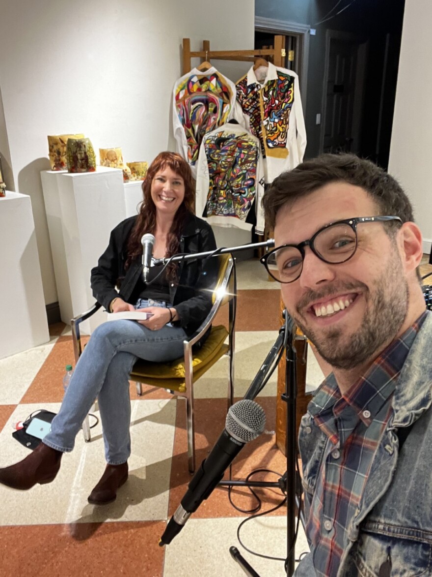 Reporter Zack Harold (right) with West Virginia author Mesha Maren.