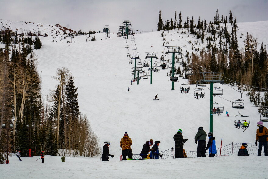 Visitors take to the slopes at Brian Head Resort in southwest Utah, March 22, 2024.