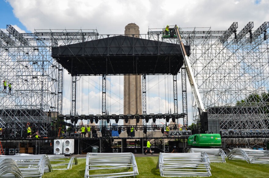 Crews are in the process of setting up Kansas City's FIFA Fan Festival. The main stage will feature large screens to watch matches and host different musical guests.