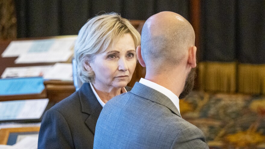 Republican Sen. Caryn Tyson appears on the Senate floor on April 10, 2025. She is chair of the Senate Assessment and Taxation Committee for the 2026 session, and she led hearings on a property tax relief bill.