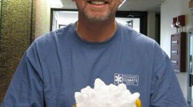 CoCoRaHS national coordinator Henry Reges with record South Dakota hailstone from 2010