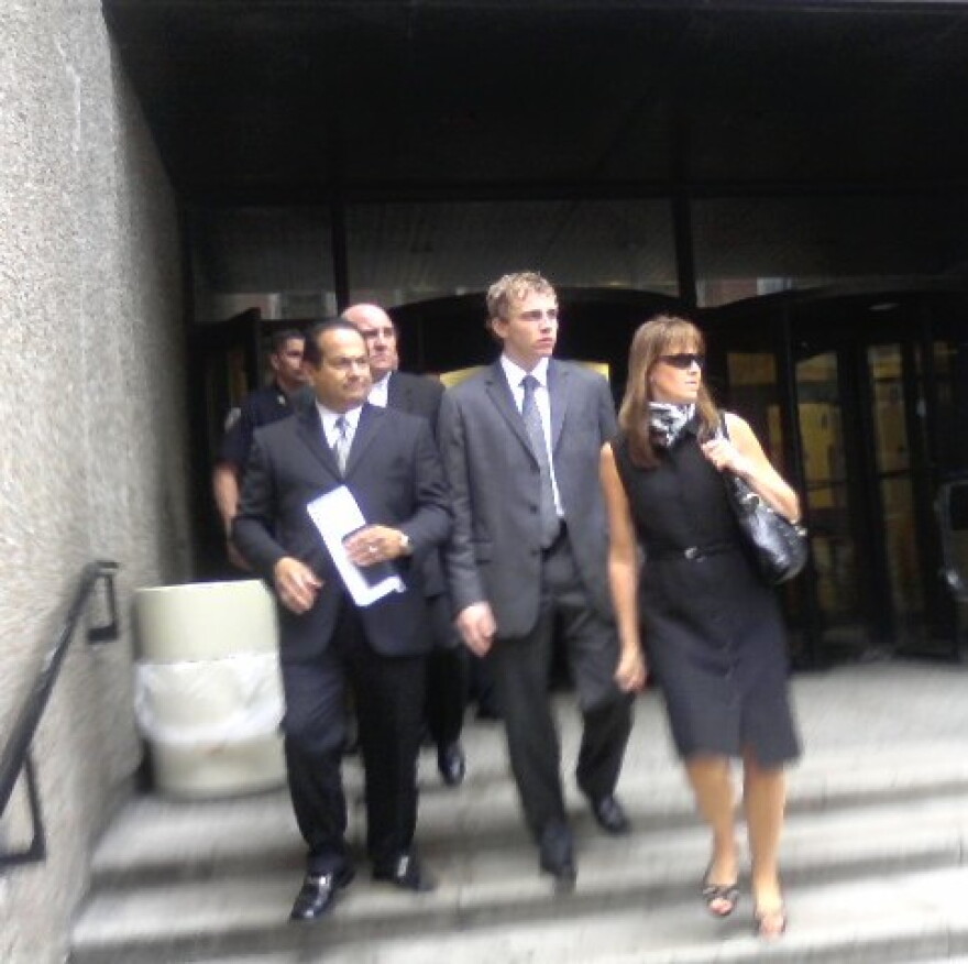 Patrick Kane leaving Buffalo City Court with his family and attorney