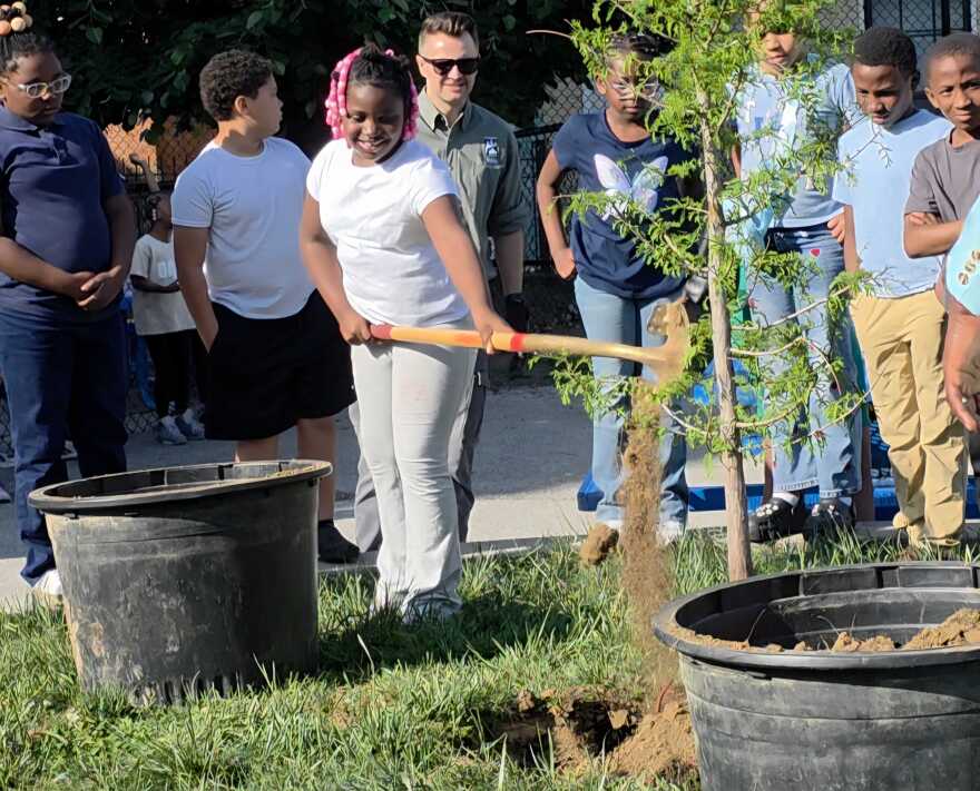Students at Rothenberg Preparatory Academy in Over-the-Rhine helped plant trees at their school in April 2026.