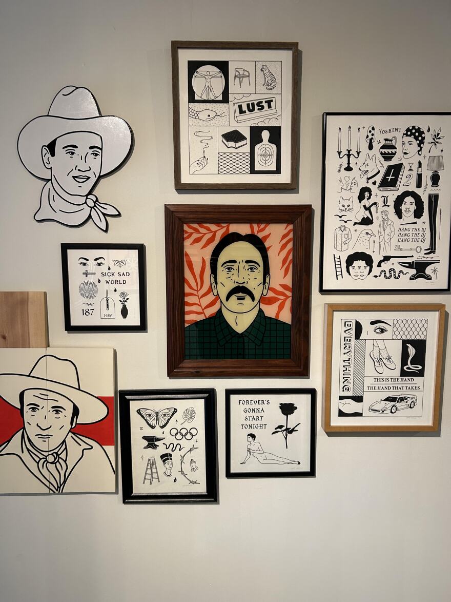 Pieces by local artist Matt McDole hanging at fifteenTWELVE’s Common Gallery.