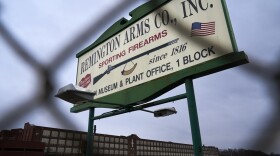 A sign for Remington Arms Co. is displayed in front of their compound in Ilion, N.Y., Thursday, Feb. 1, 2024. The nation’s oldest gun-maker is consolidating operations in Georgia and recently announced plans to shutter the Ilion factory in early March. (AP Photo/Seth Wenig)