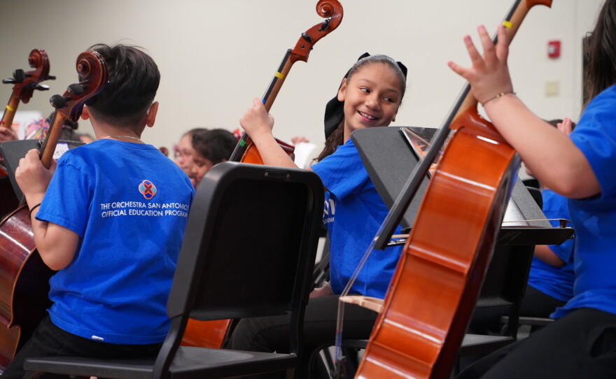 A group of young cellists from TOSA's youth programs
