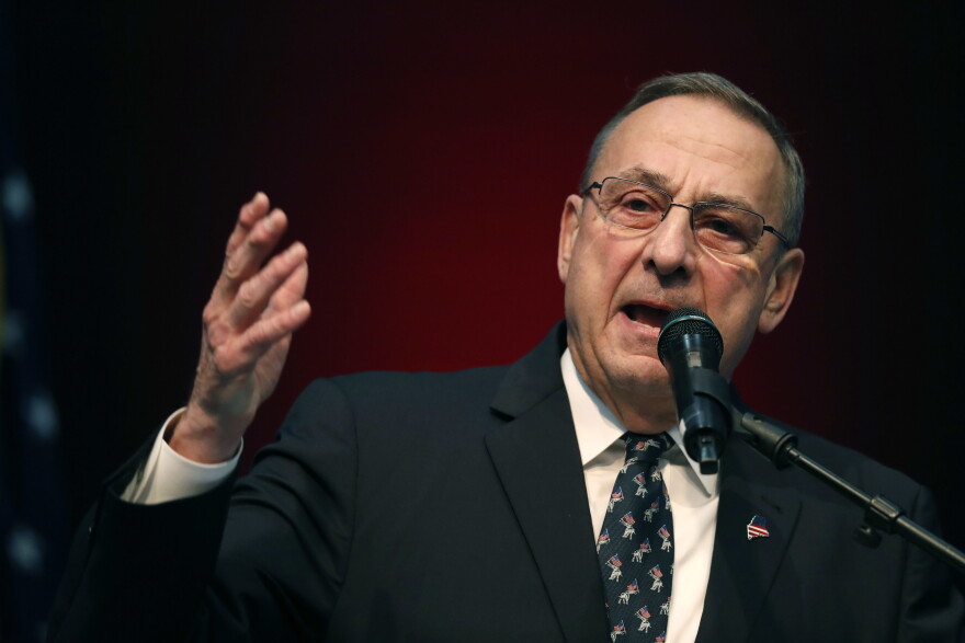 Gov. Paul LePage speaks at the Republican Convention, Saturday, May 5, 2018, in Augusta, Maine. 
