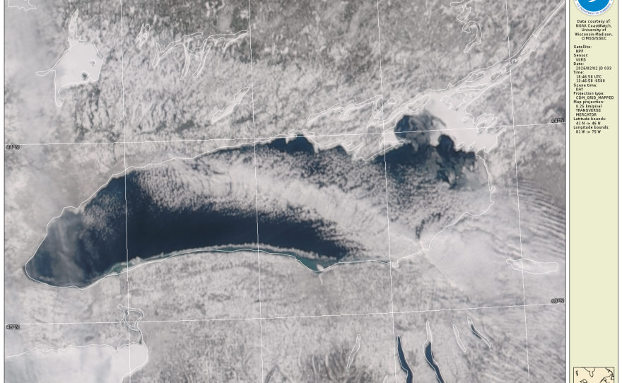 Satellite images of each of the Great Lakes.