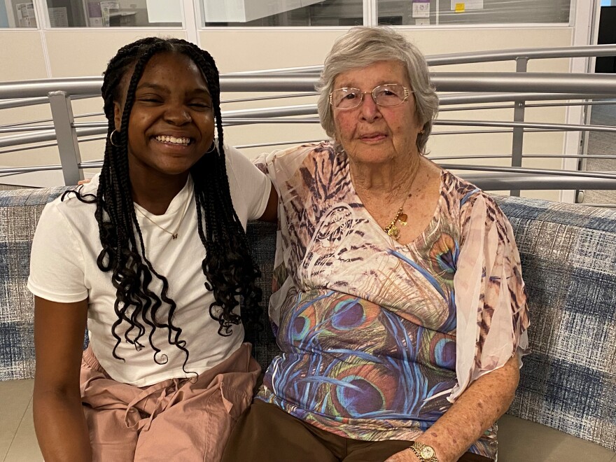 Nyla Harris (left) and Helga Melmed, a Holocaust survivor.