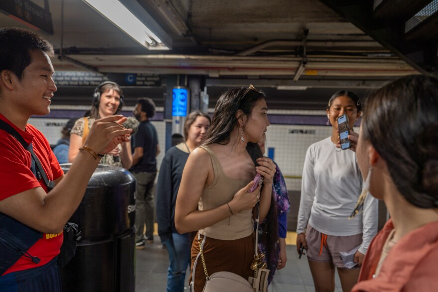 Mertarvik students on the New York City subway traveling to the Photoville Festival in Brooklyn, New York on June 6, 2025.