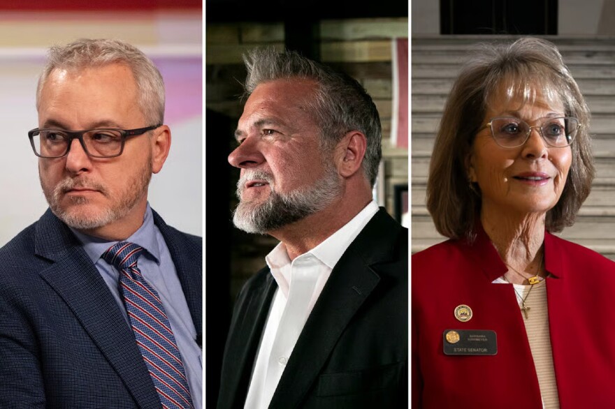 Colorado GOP gubernatorial candidates Victor Marx (from left), state Sen. Barbara Kirkmeyer and state Rep. Scott Bottoms.