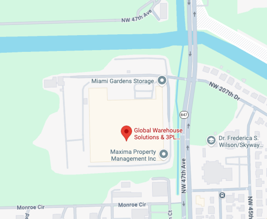 The location of a large warehouse fire in Miami Gardens, March 5, 2026.