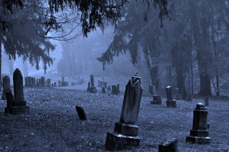 A black and white grave yard.