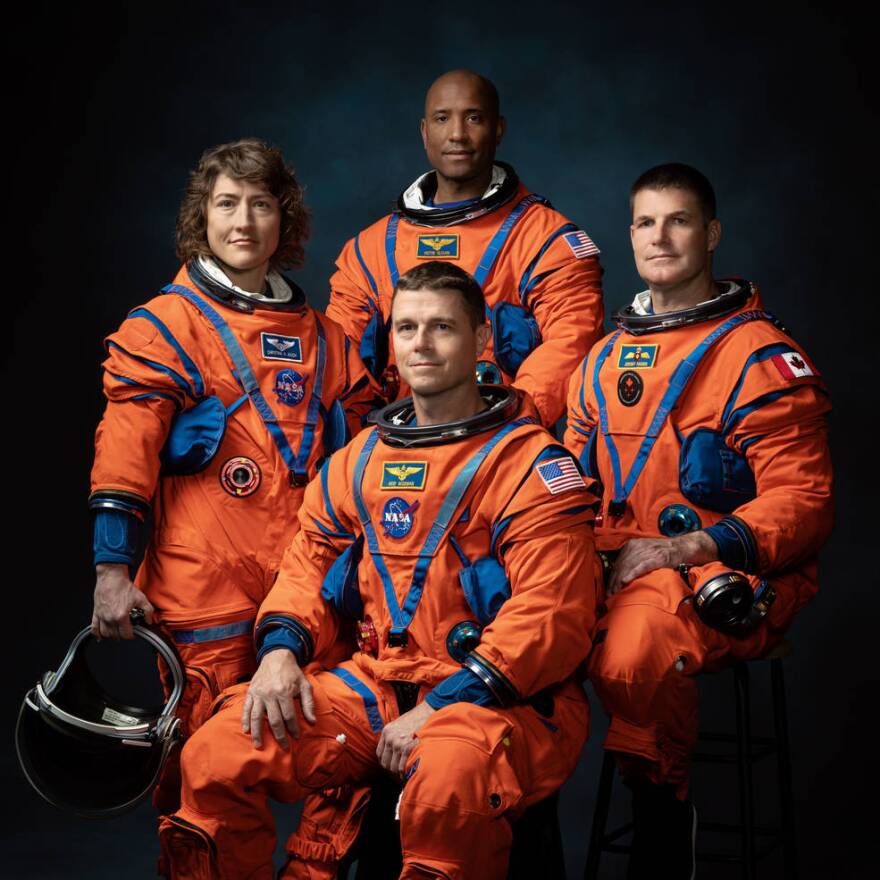 Official crew portrait for Artemis II, from left: NASA Astronauts Christina Koch, Victor Glover, Reid Wiseman, Canadian Space Agency Astronaut Jeremy Hansen.