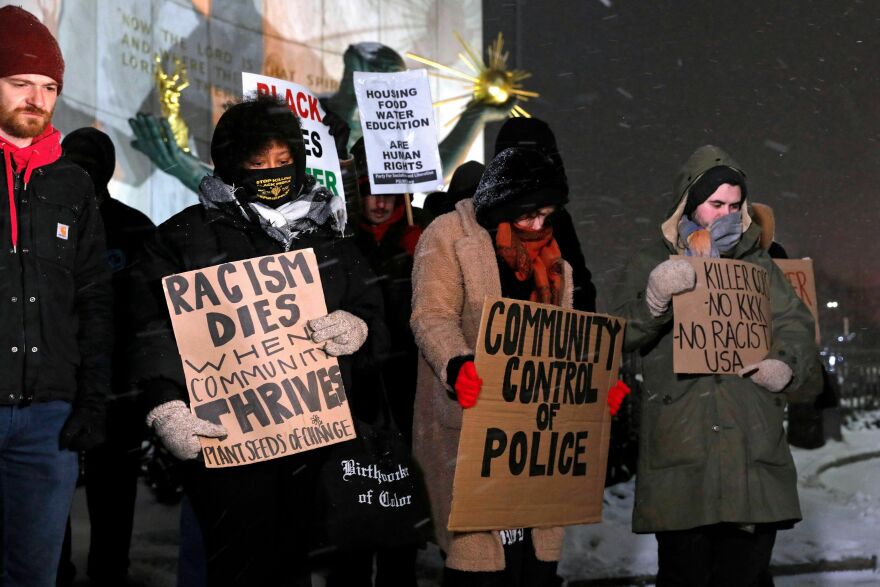 Protesters rally outside of the Coleman A. Young Municipal Center in Detroit against the fatal police assault of Tyre Nichols.