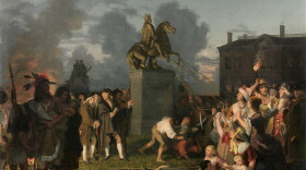 One of the pieces of art featured in The Citizenship Project: Johannes Adam Simon Oertel, Pulling Down the Statue of King George III, New York City, 1852-53. (Courtesy New York Historical Society)