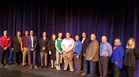 Participants in the East Central College Franklin County Candidate Forum pose for a photo on Thursday, Sept. 21, 2018.