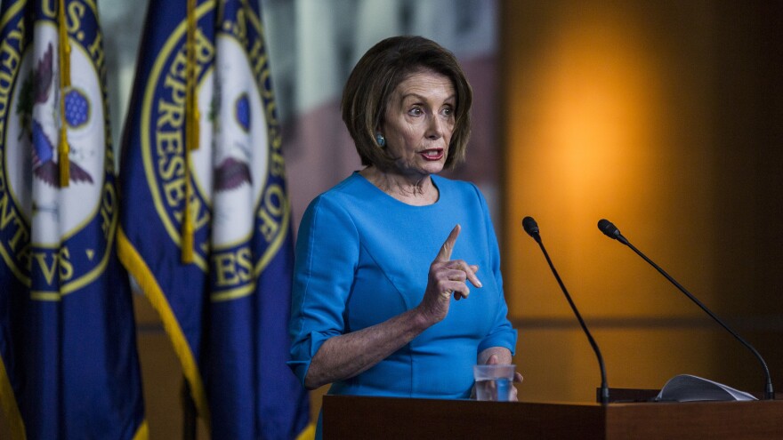 House Speaker Nancy Pelosi, D-Calif., speaks during a weekly news conference on May 16 on Capitol Hill. Pelosi is dealing with rising calls for impeachment proceedings against President Trump.